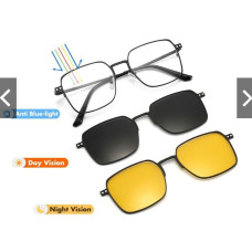 PEALIR 3 In 1 Computer Glasses UV400 Clips Magnetic Glasses Night Vision Eyelasses with Magnet Clip On Sunglasses